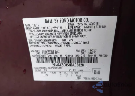2017 Ford Flex Sel z USA, uszkodzony, nr VIN 2FMGK5C85HBA03828